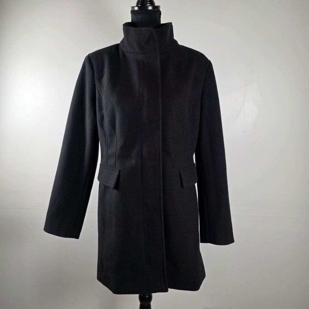 Vince Camuto Black Pea Coat Womens L Zip Snap Warm Lined NWOT - Picture 4 of 12